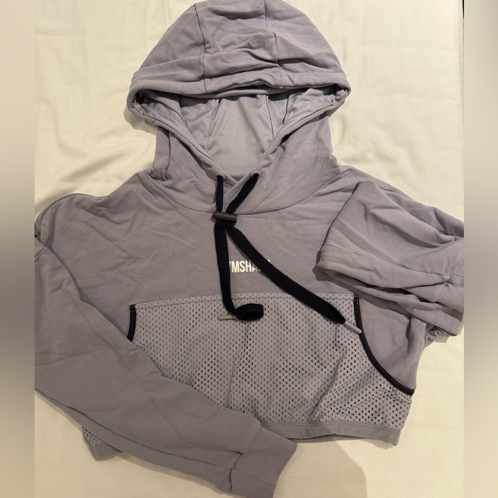 Gymshark Light Gray-Purple tone Hooded Crop Top